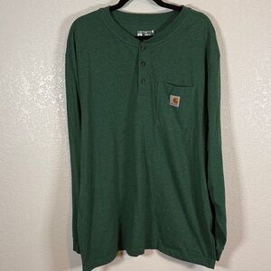 Carhartt Green Relaxed Fit Henley Long Sleeve Workwear Outdoor Tee Shirt Size XL